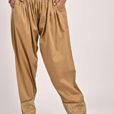 Beige Pleated Salwar with Hem Embroidery - Lakshita