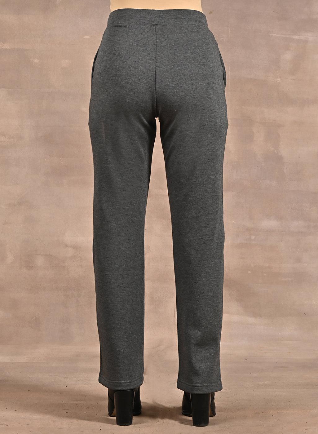 Grey Solid Stretchable Pants with Stitch Detail - Lakshita