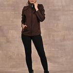 Brown Fleece Jacket with Decorative Stitch on Front - Lakshita