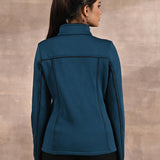 Teal Fleece Jacket with Decorative Stitch on Front - Lakshita