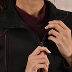 Black Fleece Jacket with Decorative Stitch on Front - Lakshita