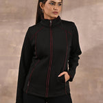 Black Fleece Jacket with Decorative Stitch on Front - Lakshita