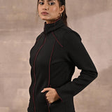 Black Fleece Jacket with Decorative Stitch on Front - Lakshita
