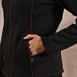 Black Fleece Jacket with Decorative Stitch on Front - Lakshita