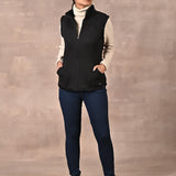 Black Sleeveless Jacket with Fur Detail - Lakshita