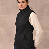 Black Sleeveless Jacket with Fur Detail - Lakshita