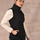 Black Sleeveless Jacket with Fur Detail - Lakshita