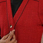 Red Long Sleeve Textured Jacket with Metallic Buttons - Lakshita