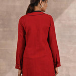 Red Long Sleeve Textured Jacket with Metallic Buttons - Lakshita