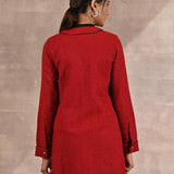 Red Long Sleeve Textured Jacket with Metallic Buttons - Lakshita