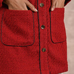 Red Long Sleeve Textured Jacket with Metallic Buttons - Lakshita