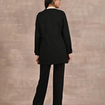 Black Long Sleeve Textured Jacket with Metallic Buttons - Lakshita