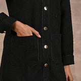 Black Long Sleeve Textured Jacket with Metallic Buttons - Lakshita