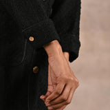 Black Long Sleeve Textured Jacket with Metallic Buttons - Lakshita