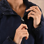 Navy High-neck Long Sleeve Sherpa Fur Jacket - Lakshita