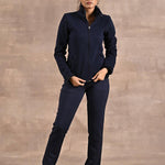 Navy High-neck Long Sleeve Sherpa Fur Jacket - Lakshita