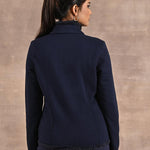 Navy High-neck Long Sleeve Sherpa Fur Jacket - Lakshita