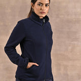 Navy High-neck Long Sleeve Sherpa Fur Jacket - Lakshita