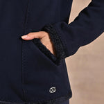 Navy High-neck Long Sleeve Sherpa Fur Jacket - Lakshita