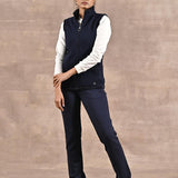 Baby Blue Zip-front Sleeveless Fur Jacket - Lakshita
