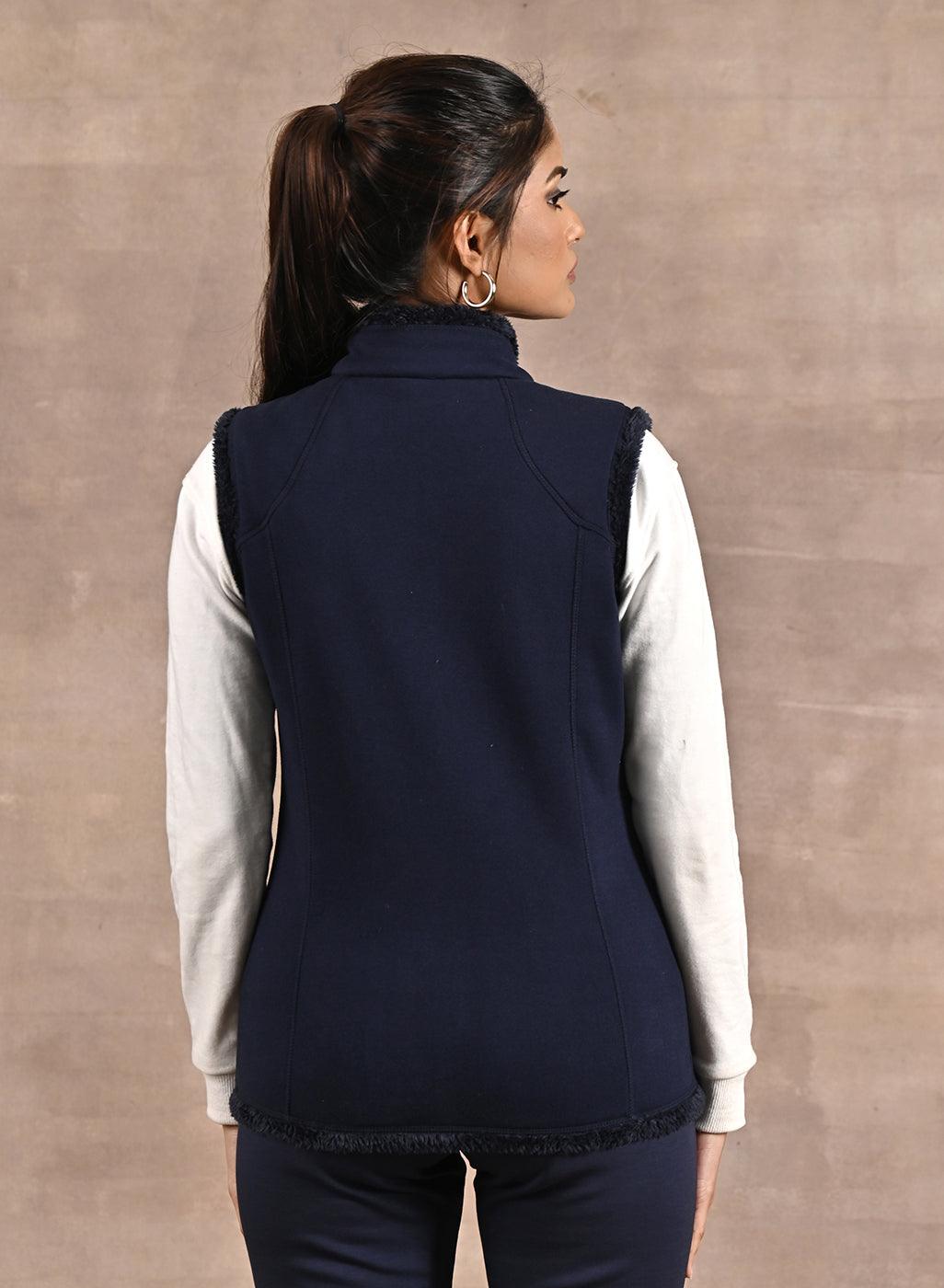 Baby Blue Zip-front Sleeveless Fur Jacket - Lakshita