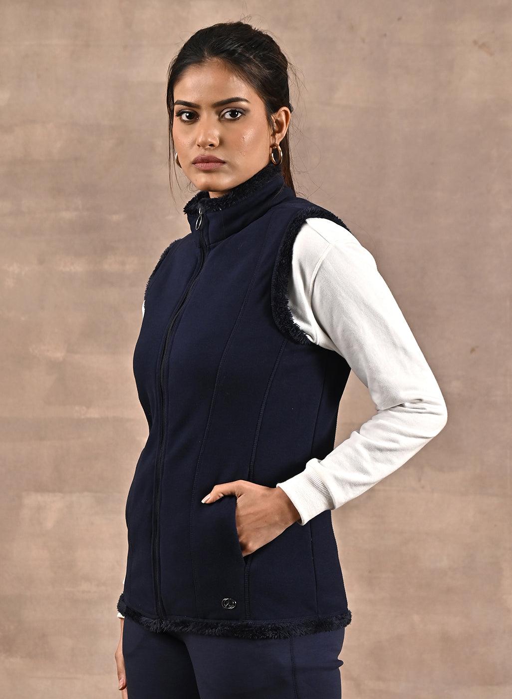 Baby Blue Zip-front Sleeveless Fur Jacket - Lakshita