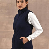 Baby Blue Zip-front Sleeveless Fur Jacket - Lakshita