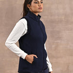 Baby Blue Zip-front Sleeveless Fur Jacket - Lakshita