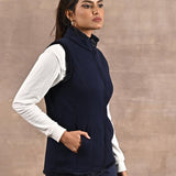 Baby Blue Zip-front Sleeveless Fur Jacket - Lakshita