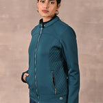 Teal Quilted Jacket with Zipper Detail - Lakshita