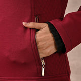 Maroon Quilted Jacket with Zipper Detail - Lakshita