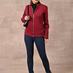 Maroon Quilted Jacket with Zipper Detail - Lakshita