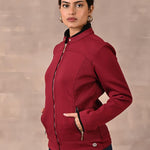 Maroon Quilted Jacket with Zipper Detail - Lakshita