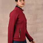 Maroon Quilted Jacket with Zipper Detail - Lakshita