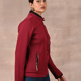 Maroon Quilted Jacket with Zipper Detail - Lakshita