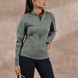 Green Long-sleeve Jacket with Decorative Cuts - Lakshita