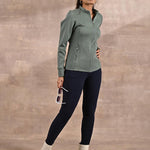 Green Long-sleeve Jacket with Decorative Cuts - Lakshita