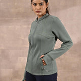 Green Long-sleeve Jacket with Decorative Cuts - Lakshita