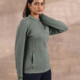 Green Long-sleeve Jacket with Decorative Cuts - Lakshita
