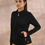 Black Long-sleeve Jacket with Decorative Cuts - Lakshita