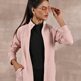 Pink High-Neck Zip-Up Casual Fleece Jacket - Lakshita