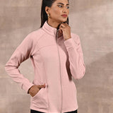 Pink High-Neck Zip-Up Casual Fleece Jacket - Lakshita
