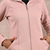 Pink High-Neck Zip-Up Casual Fleece Jacket - Lakshita
