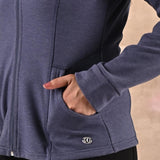 Navy High-Neck Zip-Up Casual Fleece Jacket - Lakshita
