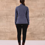 Navy High-Neck Zip-Up Casual Fleece Jacket - Lakshita