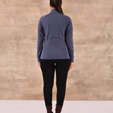 Navy High-Neck Zip-Up Casual Fleece Jacket - Lakshita