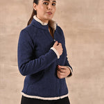 Blue Zip-front High-neck Fleece Jacket with Pockets - Lakshita