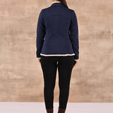 Blue Zip-front High-neck Fleece Jacket with Pockets - Lakshita