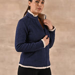 Blue Zip-front High-neck Fleece Jacket with Pockets - Lakshita