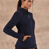 Navy Blue High-neck Jacket with Fur Details - Lakshita